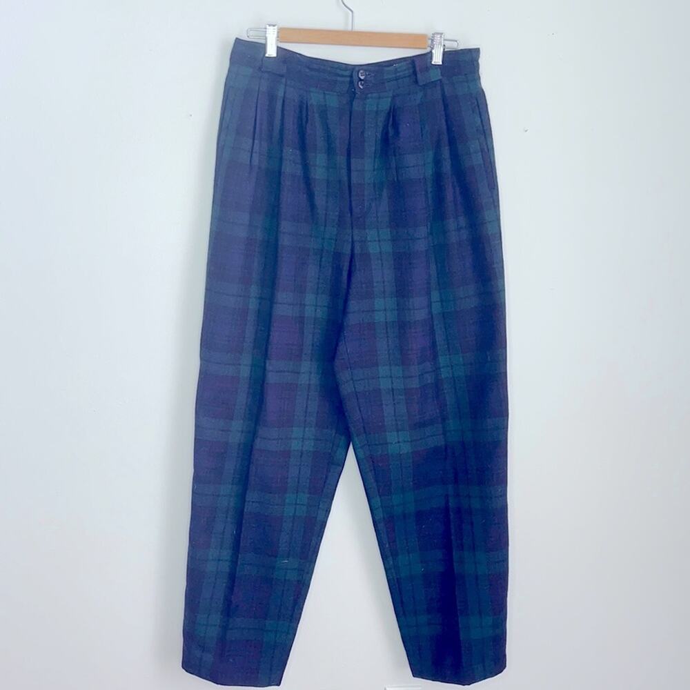 Vintage Collectible Gold 100% wool tartan plaid pleated trousers dress pants 14